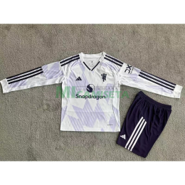 Camiseta Manchester United Segunda Equipación 2025/2026 ML Blanco Niño Kit