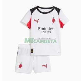 Camiseta AC Milan Segunda Equipación 2025/2026 Blanco Niño Kit