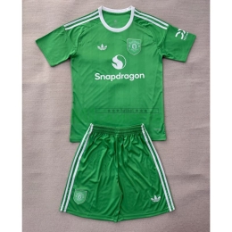 Camiseta de Portero Manchester United 2025/2026 Verde/Blanco Niño Kit