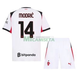 Camiseta MODRIĆ 14 AC Milan Segunda Equipación 2025/2026 Blanco Niño Kit