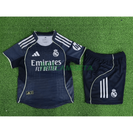 Camiseta Real Madrid Segunda Equipación 2025/2026 Azul Marino Niño Kit con Parche HP (EDICIÓN JUGADOR)