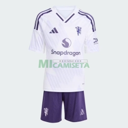 Camiseta Manchester United Segunda Equipación 2025/2026 Blanco Niño Kit