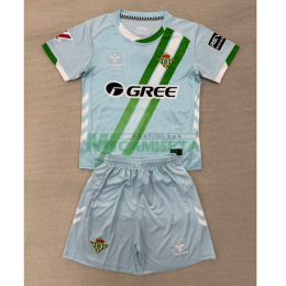 Camiseta Real Betis Segunda Equipación 2025/2026 Azul Claro Niño Kit con Parche La Liga