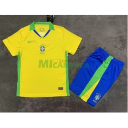 Camiseta Brasil Primera Equipación 2025 Amarillo Niño Kit