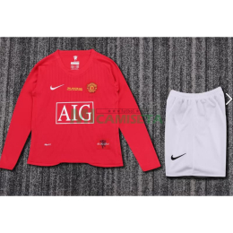 Camiseta Manchester United Primera Equipación Retro 2007/08 ML Rojo Niño Kit