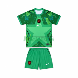 Camiseta de Portero Holanda Mundial 2026 Verde Niño Kit