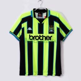 Camiseta Manchester City Segunda Equipación Retro 1998/99 Verde Fluorescente/Negro