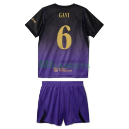 Camiseta GAVI 6 Barcelona Segunda Equipación 2026/2027 Negro/Morado Niño Kit UCL