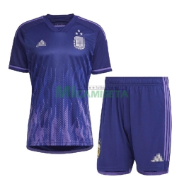 Camiseta Argentina Segunda Equipación 2022 Mundial 3 Estrellas Niño Kit