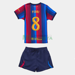 Camiseta PEDRI 8 Barcelona Primera Equipación 2026/2027 Rojo/Azul Niño Kit UCL