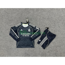 Camiseta Real Madrid Segunda Equipación 2025/2026 ML Azul Marino Niño Kit con Parche HP