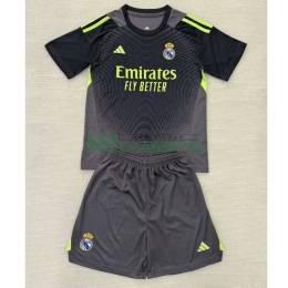 Camiseta de Portero Real Madrid 2025/2026 Negro Niño Kit con Parche HP