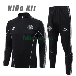 Sudadera De Entrenamiento Manchester City 2025/2026 Niño Kit Negro con Estampado en Manga