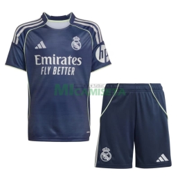 Camiseta Real Madrid Segunda Equipación 2025/2026 Azul Marino Niño Kit con Parche HP