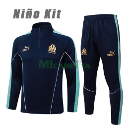Sudadera De Entrenamiento Olympique Marsella 2025/2026 Niño Kit Azul Marino/Verde