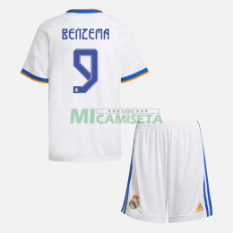 Camiseta BENZEMA 9 Real Madrid Primera Equipación 2021/2022 Niño Kit