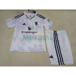 Camiseta Manchester United 2025/2026 Blanco/Morado Claro Niño Kit