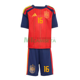 Camiseta Rodrigo 16 España Primera Equipación 2026 Rojo/Azul Niño Kit