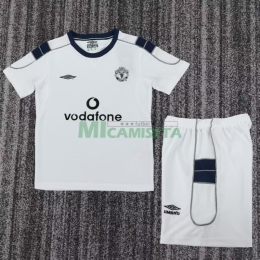 Camiseta Manchester United Segunda Equipación Retro 2000/01 Blanco Niño Kit