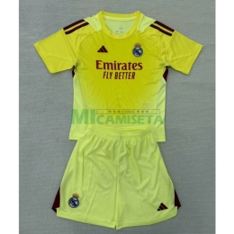 Camiseta de Portero Real Madrid 2025/2026 Amarillo Niño Kit con Parche HP