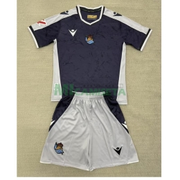 Camiseta Real Sociedad Segunda Equipación 2025/2026 Azul Marino/Gris Niño Kit con Parche La Liga