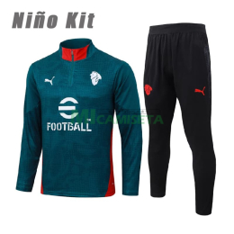 Sudadera De Entrenamiento AC Milan 2025/2026 Niño Kit Verde Oscuro con Estampado